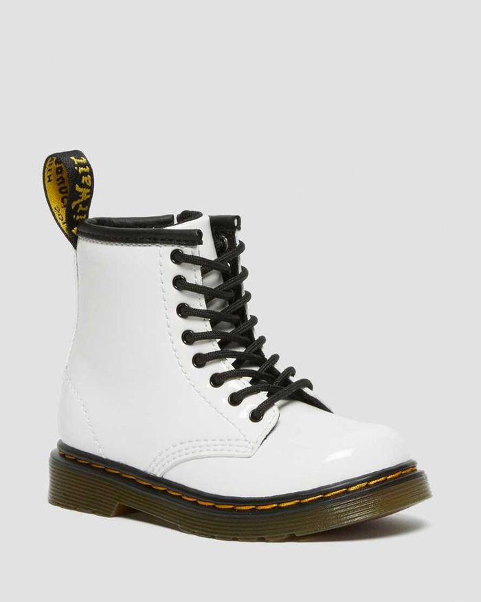 Dr Martens Kids Toddler 1460 Patent Leather Lace Up Boots White - 40659MDZK